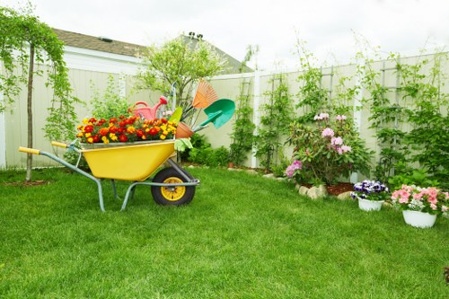 Gardener discussing garden layout with a homeowner